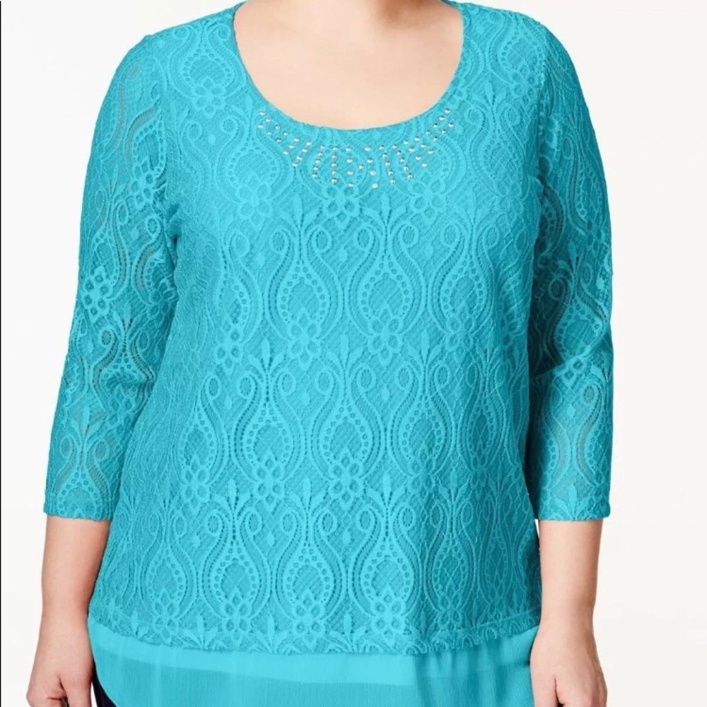 JM Collection Embellished Crocheted Tunic Plus SZ